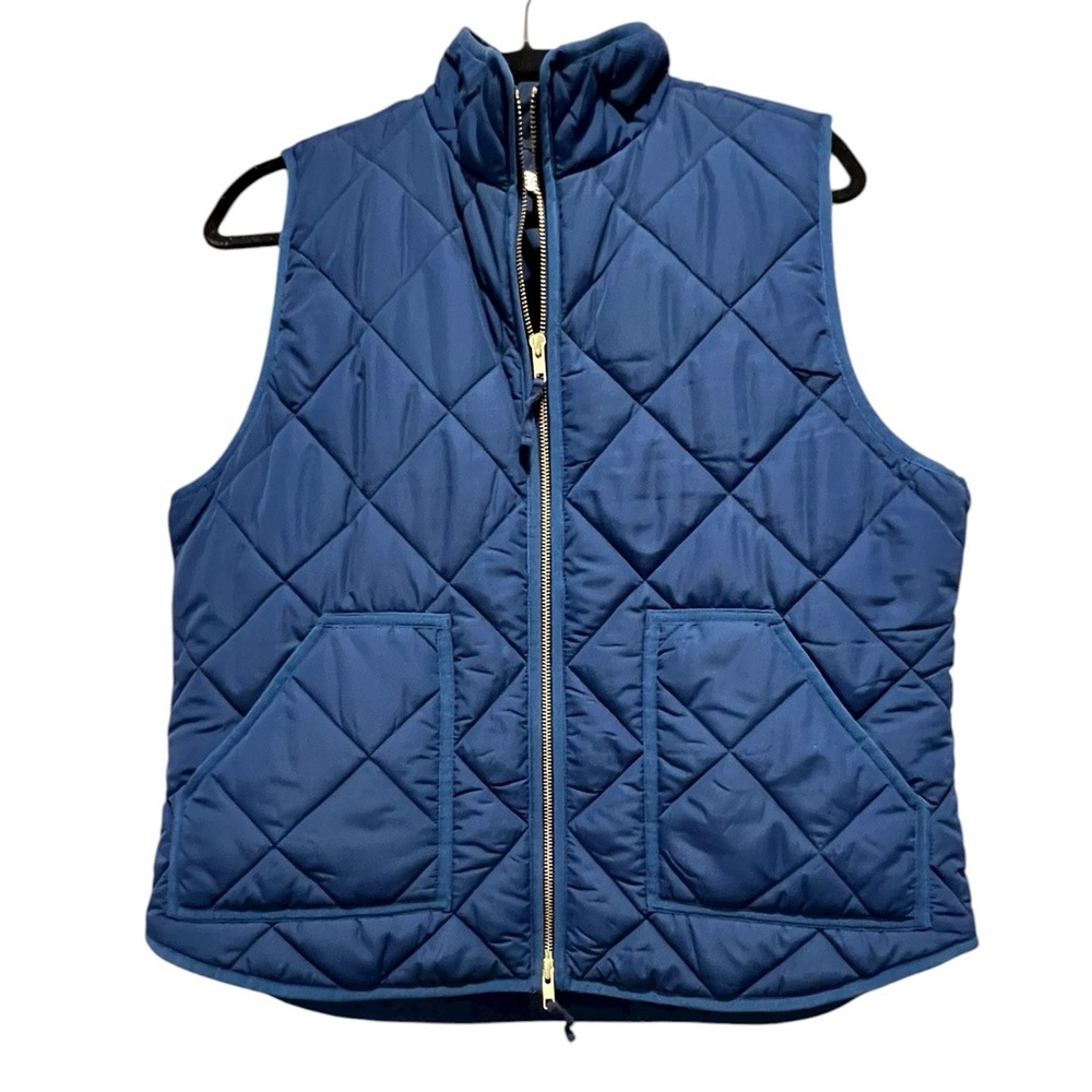 J Crew Quilted Full Zip Puffer Vest Size Medium Womens Dark Navy Blue Outdoor XL